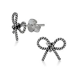 Wholesale 925 Silver 10mm Bow Oxidized Stud Earrings