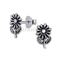 Wholesale Silver 925 Sun Flower Oxidized Stud Earrings