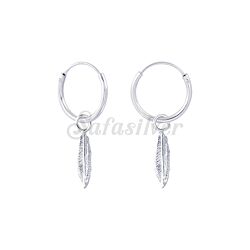Wholesale 925 Sterling Silver Leaf Design Charm Hoop Earrings