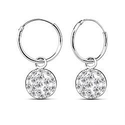 Silver round hoop earrings with crystal charms | safasilver