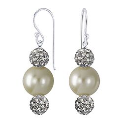 Wholesale 925 Sterling Silver Double Crystal Ball Beaded Pearl Earrings 

