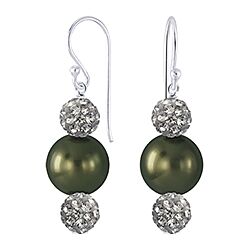 Wholesale 925 Sterling Silver Double Crystal Green Color Pearl Earrings
