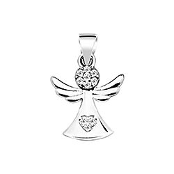 Wholesale Silver Heart Cubic Zirconia Angel Pendant