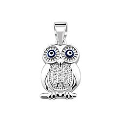 Wholesale Silver Cubic Zirconia Evil Eye Owl Pendant