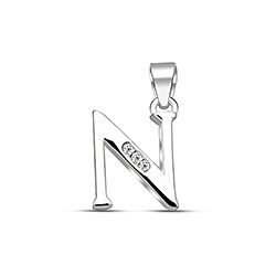 Wholesale Silver Cubic Zirconia N Letter Pendant