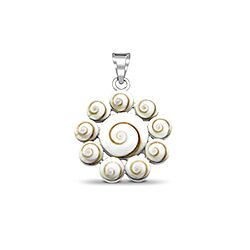 Wholesale 925 Sterling Silver Flower Round Shell Design Shiva Eye Pendant