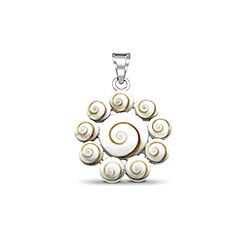 Wholesale 925 Sterling Silver Flower Round Shell Design Shiva Eye Pendant
