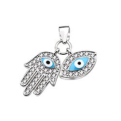 Wholesale Silver Light Blue Hamsa Hand Evil Eye Pendant