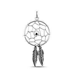 925 Sterling Silver 20mm Oxidized Dream Catcher Plain Pendant 