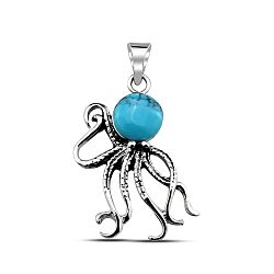 Silver Oxidized Octopus Turquoise Stone Pendant