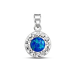 Silver Round Opal Crystal Semi Precious Pendant