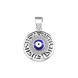 Wholesale Silver 16mm CZ Round Blue Enamel Evil Eye Pendant