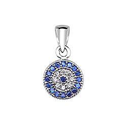 Wholesale Silver 9mm Cubic Zirconia Round Evil Eye Pendant