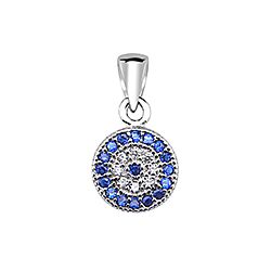 Wholesale Silver 9mm Cubic Zirconia Round Evil Eye Pendant