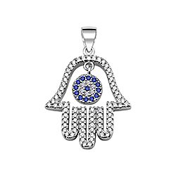 Wholesale Silver Cubic Zirconia Hamsa Hand Evil Eye Pendant