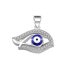 Silver 21mm CZ Blue Evil Eye Pendant