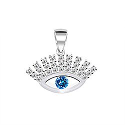 Wholesale Silver Cubic Zirconia Aqua Blue Evil Eye Pendant