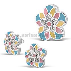 Wholesale 925 Sterling Silver Flower Mother Of Pearl Semi-Precious Jewelry Set