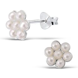 Wholesale 925 Sterling Silver Flower Pearl Stud Earrings