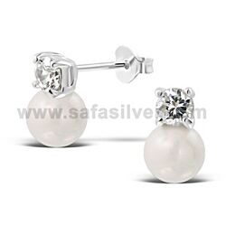 Wholesale 925 Silver 10mm Basket CZ Pearl Stud Earrings