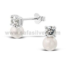 Wholesale 925 Silver Basket Cubic Zirconia Pearl Stud Earrings