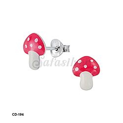 Wholesale 925 Sterling Silver Hand Painted Pink Mushroom Kids Stud Earrings