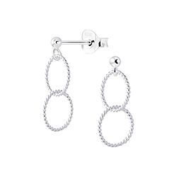 Double Circle Dangle Drop Stud Earrings Twisted Silver