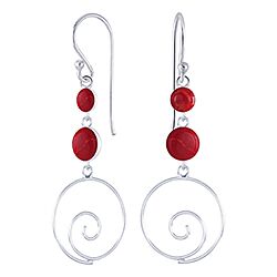 Wholesale 925 Sterling Silver Red Coral Round Spiral Semi Precious Earrings 
