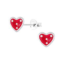 Wholesale 925 Sterling Silver Red Heart Kids Stud Earrings   