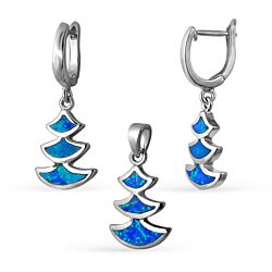Wholesale 925 Sterling Silver Fire Blue Semi-Precious Jewelry Set