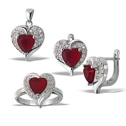Wholesale 925 Sterling Silver Garnet Heart Semi-Precious Jewelry Set