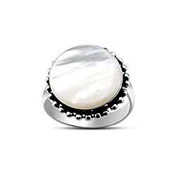 Wholesale Silver Oxidized Mother of Pearl Semi Precious Ring