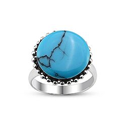 Wholesale Silver Oxidized Round Turquoise Semi Precious Ring