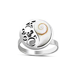 Yin Yang Ring Silver Shiva Eye Shell Oxidized