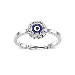 Wholesale Silver Cubic Zirconia Evil Eye Adjustable Ring