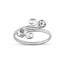 Wholesale 925 Sterling Silver Spiral Double Design Crystal Toe Ring 
