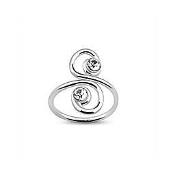 Wholesale 925 Sterling Silver Rounded Spiral Double Crystal Toe Ring