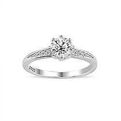 Wholesale Silver Prong Setting Clear CZ Ring 125