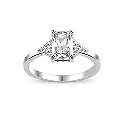 Wholesale 925 Silver Emerald Cut Clear CZ Ring 