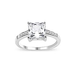 Silver Square Prong Setting Clear CZ Ring 