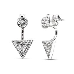 Wholesale Silver Cubic Zirconia Round Disc Triangle Stud Earrings