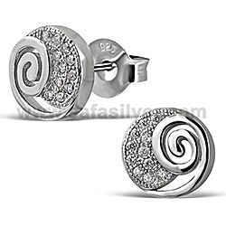 Wholesale 925 Silver Round Coil CZ Micro Pave Stud Earrings