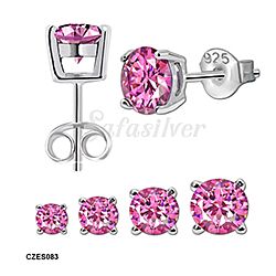 Wholesale 925 Sterling Silver Basket Pink Cubic Sparkly  Zirconia Stud Earrings