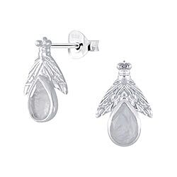 Wholesale 925 Sterling Silver Fly Design Moonstone Crystal Stud Earrings
