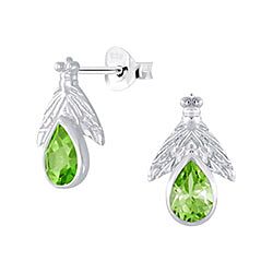 Wholesale 925 Silver Fly Design Peridot Crystal Stud Earrings