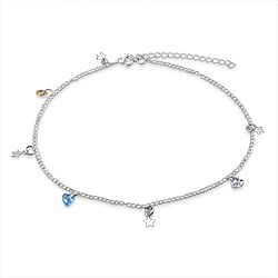 Wholesale 925 Sterling Silver Star And Cubic Zirconia Heart Charm Anklet 