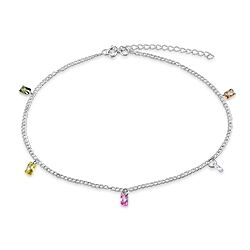 Wholesale 925 Sterling Silver Rectangle Cubic Zirconia Charm Anklet