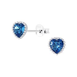 Wholesale 925 Sterling Silver Sapphire Heart Design Cubic Zirconia Stud Earrings