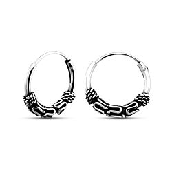 Wholesale 925 Sterling Silver Oxidized Tribal Bali Hoop Earrings