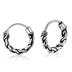 Wholesale 925 Sterling Silver Oxidized Thread Bali Hoop Earrings